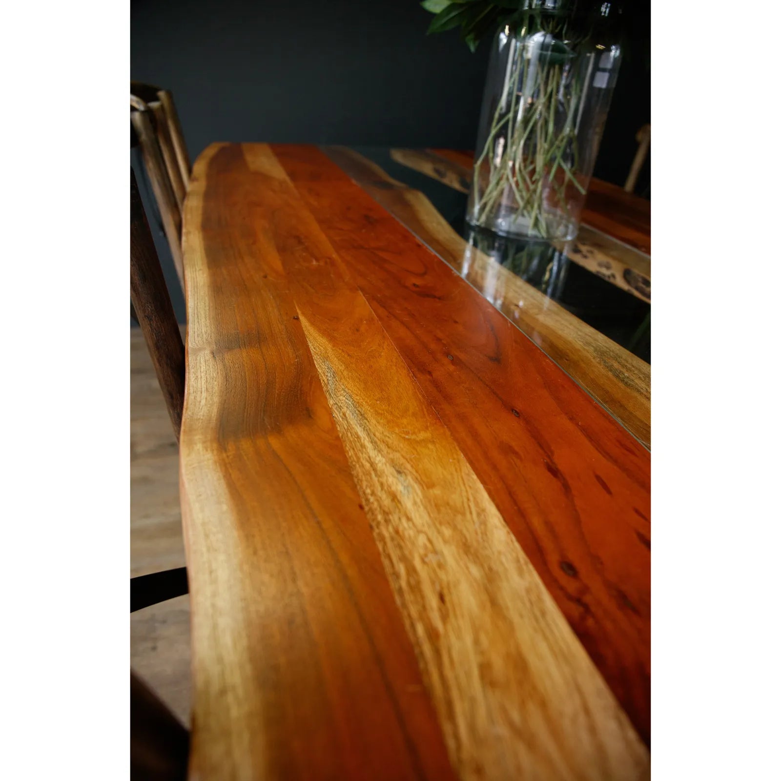 River Live Edge Acacia Wood & Glass Dining Table – 240cm - Pendle Village Furniture