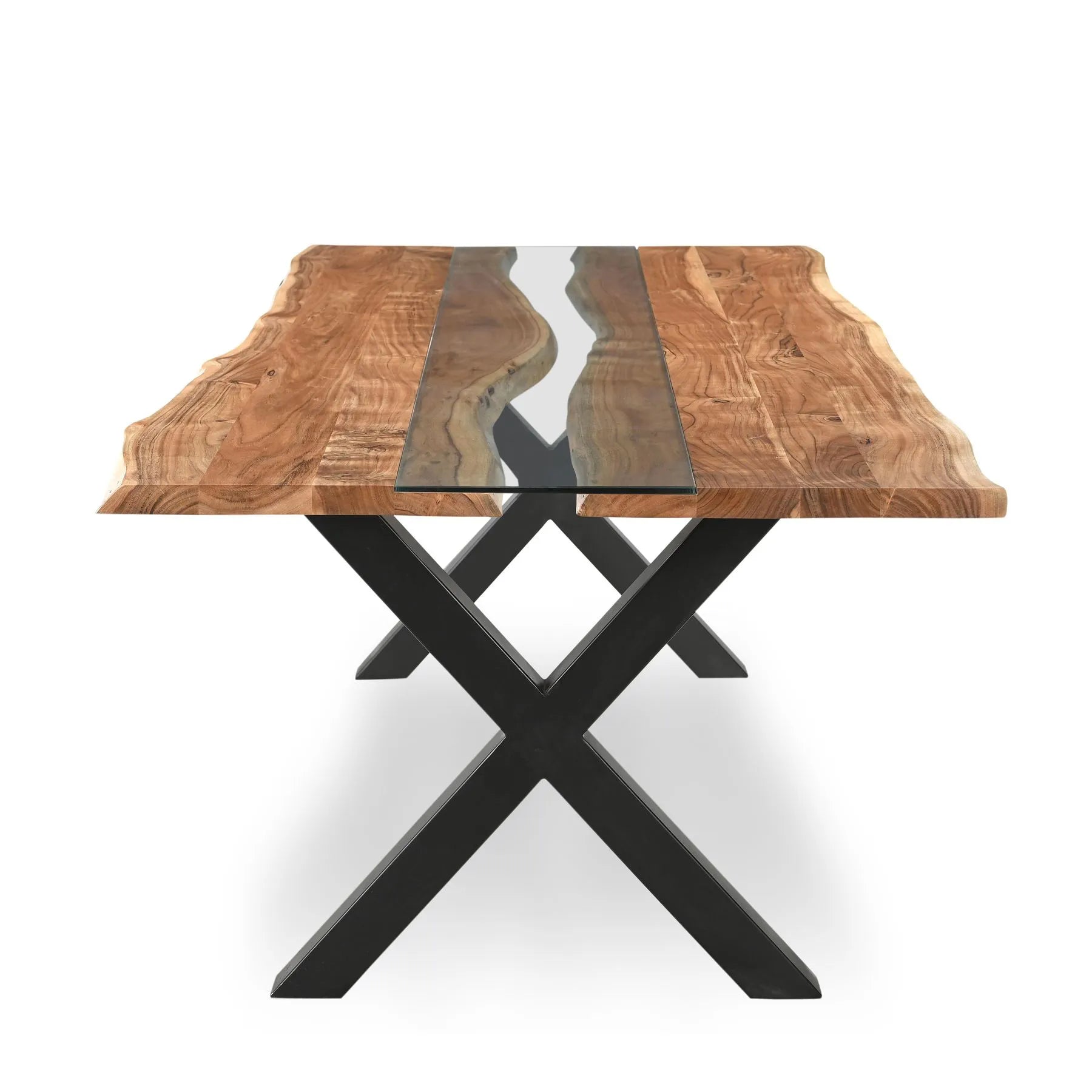 River Live Edge Acacia Wood & Glass Dining Table – 240cm - Pendle Village Furniture