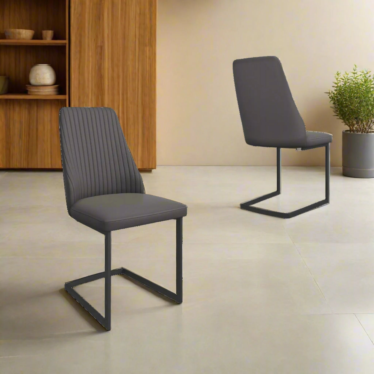 Blakely Dark Grey Leather Dining Chairs - Set of 4 - Pendle Village Furniture