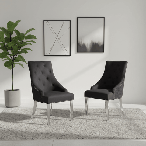 Roma Black Velvet Lion Knocker Back Set of 4 Dining Chairs