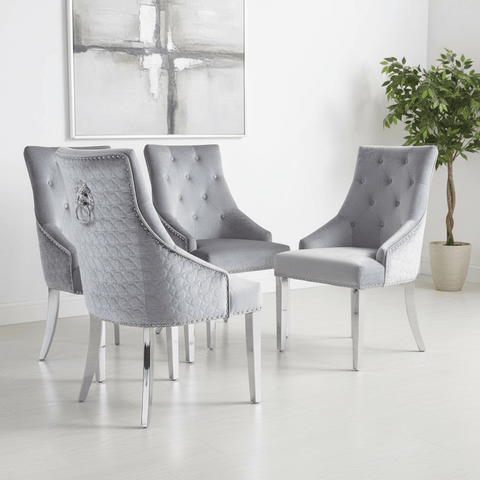 Roma Lion Knocker Back Shimmer Dining Chairs - Set of 4
