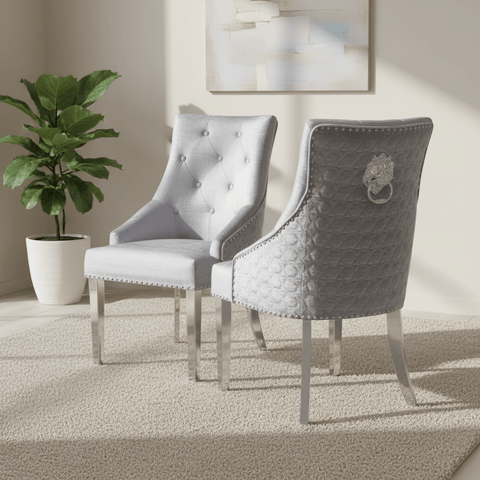 Roma Lion Knocker Back Shimmer Dining Chairs - Set of 4
