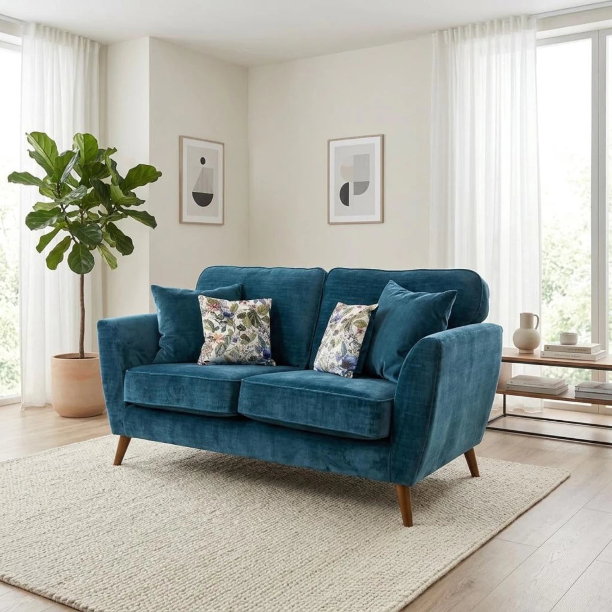 Rome Maeve 2 seater velvet sofa with high back and compact design.
