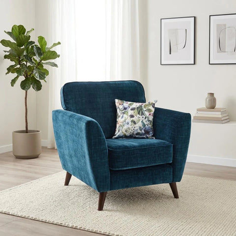 Rome Maeve chair with botanical cushion and plush comfort.