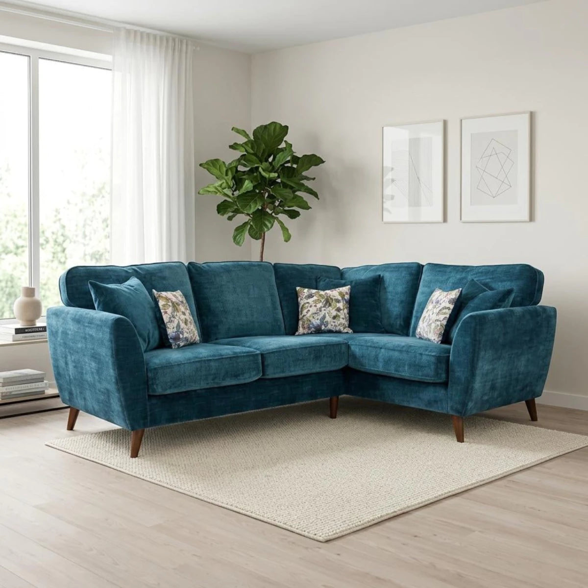 Luxury chaise group with supportive high back and wooden legs.