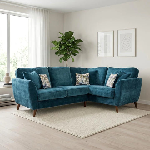 Luxury chaise group with supportive high back and wooden legs.
