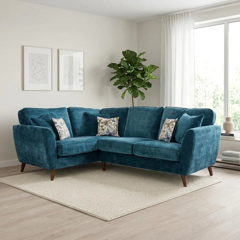 Luxury chaise group with supportive high back and wooden legs.