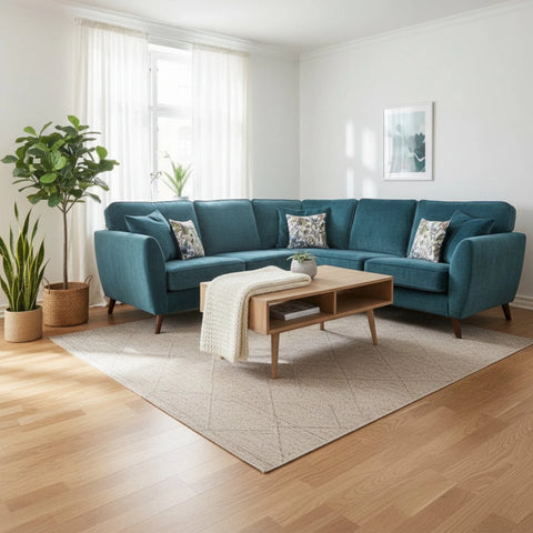 Large chaise group sofa with high back support and deep cushions.