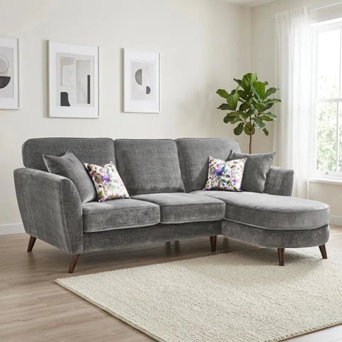Rome Maeve high back sofa chaise with velvet upholstery and elegant design.
