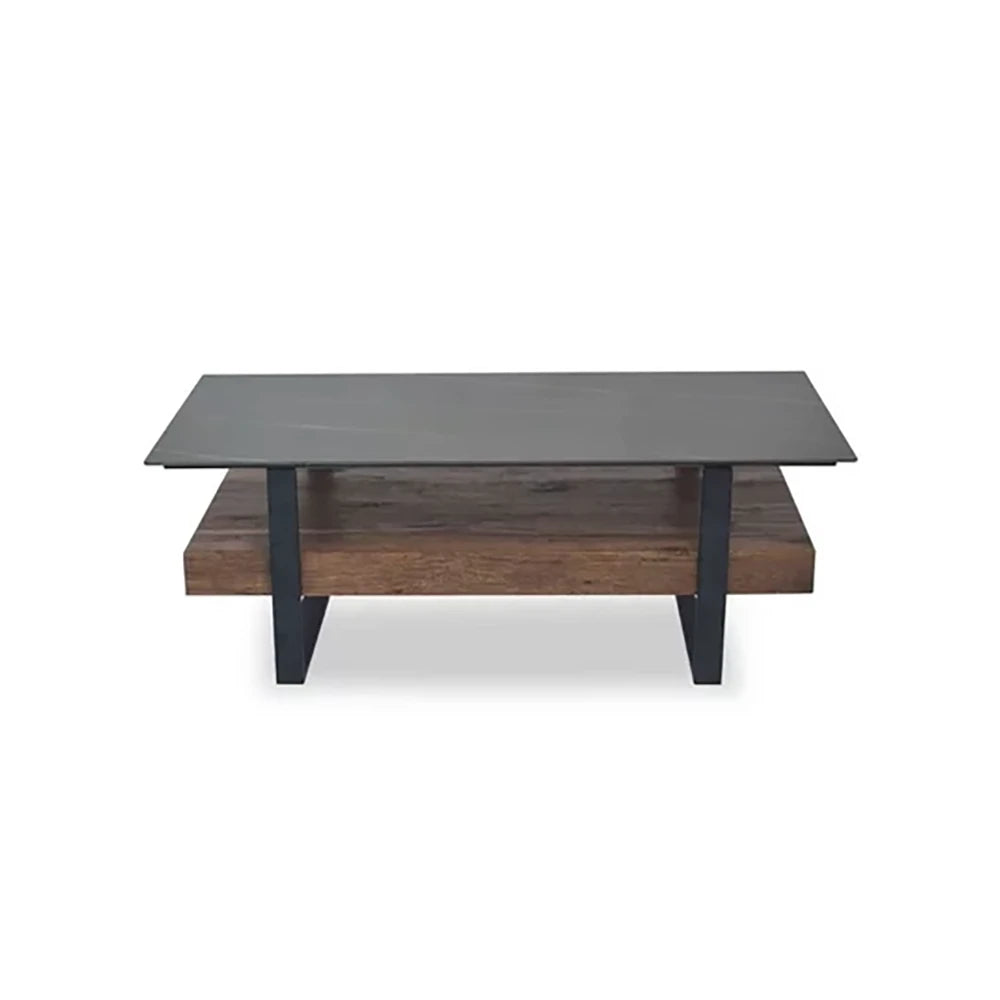 Root Coffee Table with Sintered Stone Top & Rustic Shelf 120cm - Pendle Village Furniture