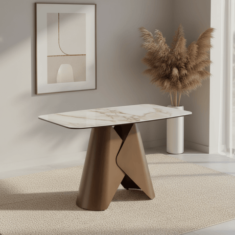 Rosa Dining Table Brass Sculptural Base & Pandora Classico Top 120cm