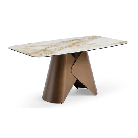 Rosa Dining Table Brass Sculptural Base & Pandora Classico Top 160cm