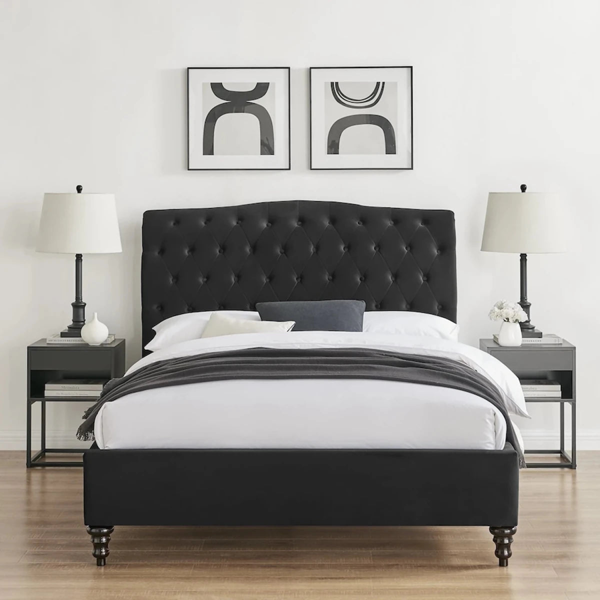 Rosaria Elite Bed. Black fabric bed available in multiple colours and sizes from Single up to Super-king.