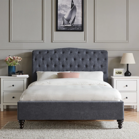 Rosaria Elite Bed. Dark grey fabric bed available in multiple colours and sizes from Single up to Super-king.