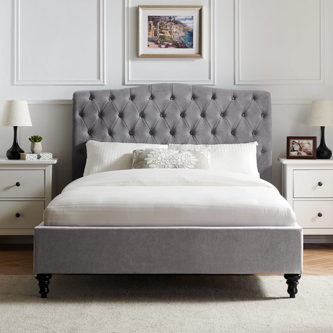 Rosaria Elite Bed. Light Grey fabric bed available in multiple colours and sizes from Single up to Super-king.