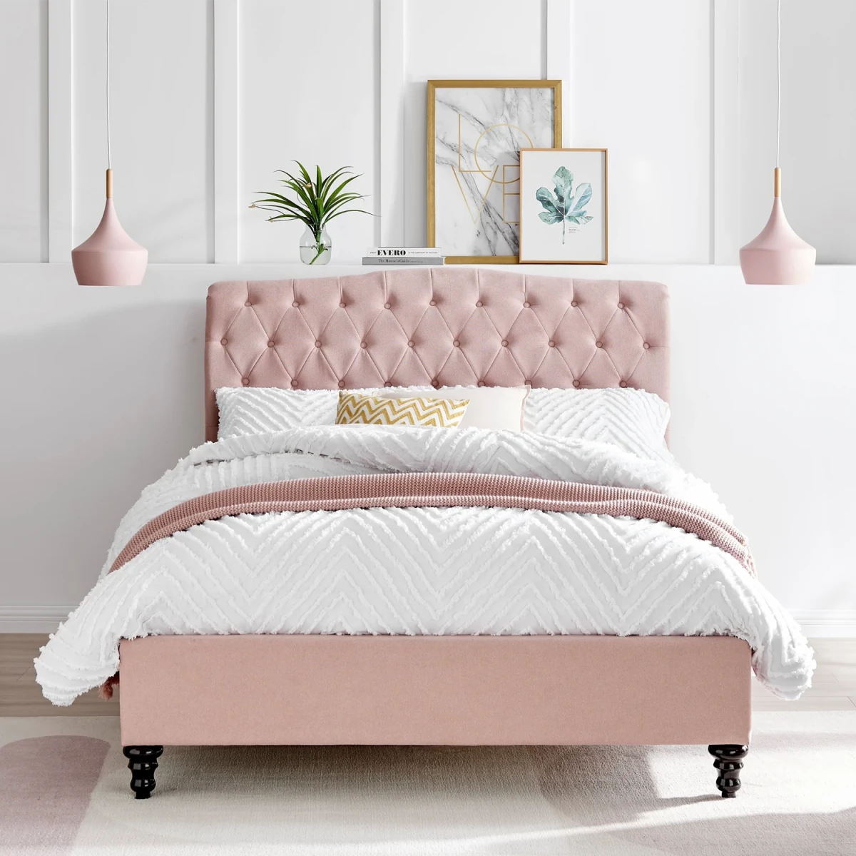 Rosaria Elite Bed. Pink fabric bed available in multiple colours and sizes from Single up to Super-king.