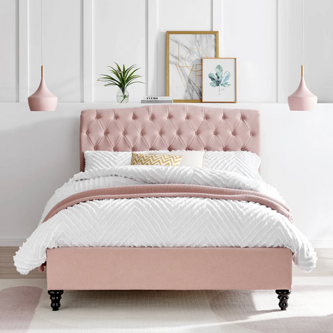 Rosaria Elite Bed. Pink fabric bed available in multiple colours and sizes from Single up to Super-king.