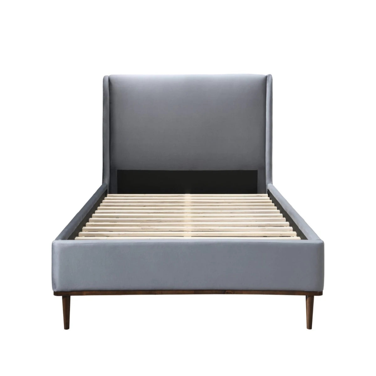 Fully upholstered fabric back headboard with clean finish.