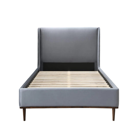 Fully upholstered fabric back headboard with clean finish.