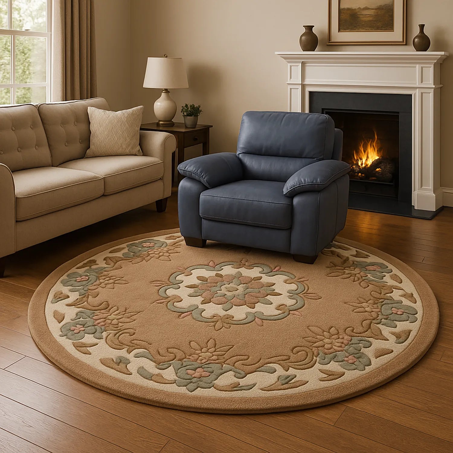Royal Beige Round & Half Moon Traditional Hand Tufted Wool Rugs - Pendle Village Furniture