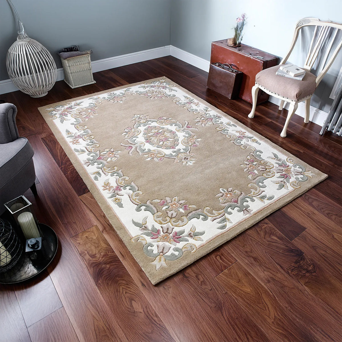 Royal Beige Colour Traditional Hand tufted Wool Rug - Pendle Village Furniture