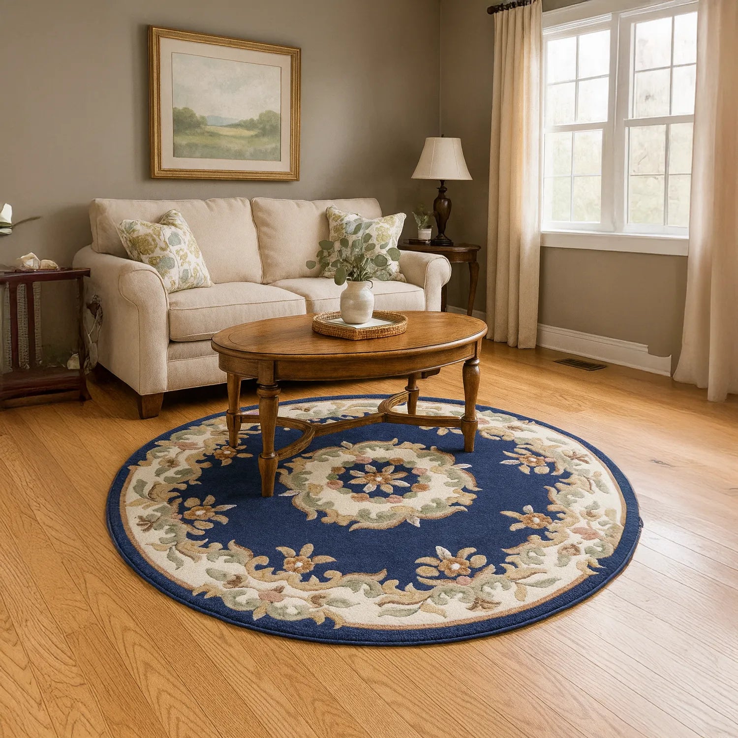 Royal Navy Round & Half Moon Traditional Hand Tufted Wool Rugs - Pendle Village Furniture