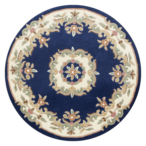Royal Navy Round & Half Moon Traditional Hand Tufted Wool Rugs - Pendle Village Furniture