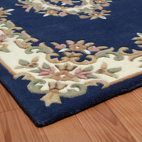 Royal Traditional Navy Blue Hand Tufted Wool Rug - Pendle Village Furniture