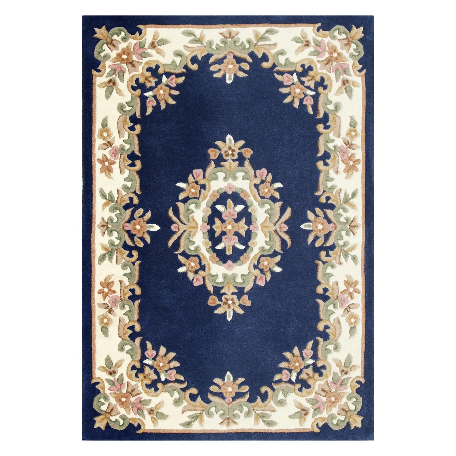 Royal Traditional Navy Blue Hand Tufted Wool Rug - Pendle Village Furniture