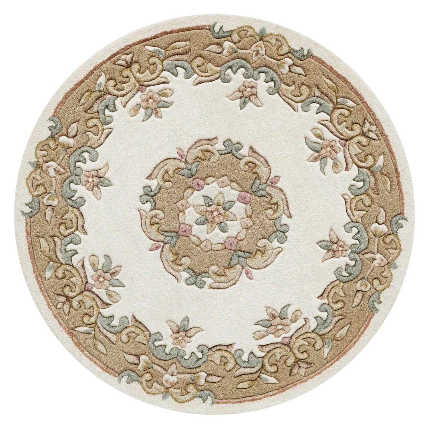 Royal Cream and Beige Round & Half - Moon Traditional Wool Rugs - Pendle Village Furniture