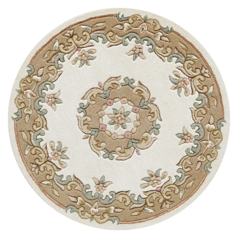 Royal Cream and Beige Round & Half - Moon Traditional Wool Rugs - Pendle Village Furniture