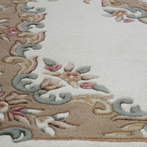 Royal Cream and Beige Traditional Hand Tufted Wool Rug - Pendle Village Furniture