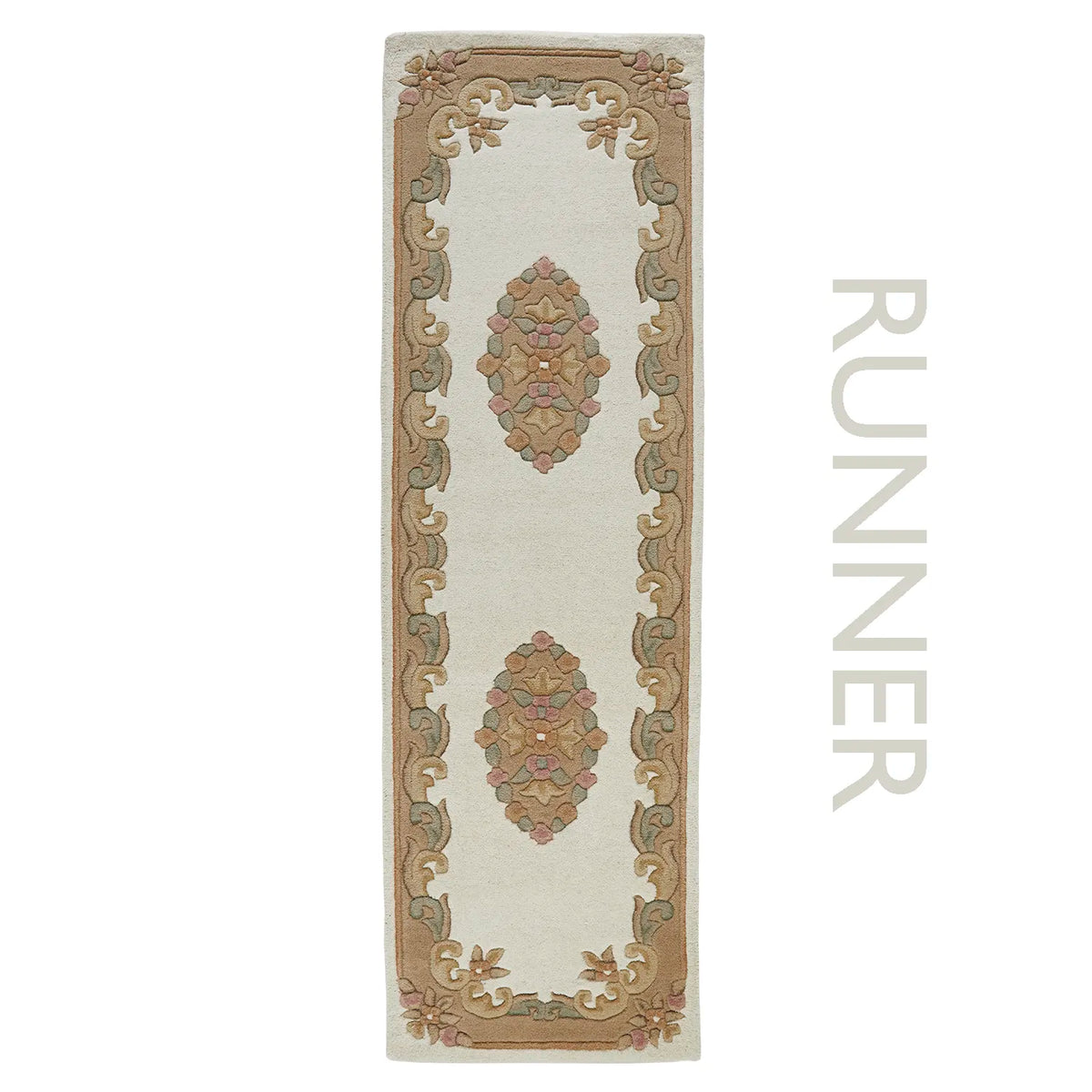 Royal Cream & Beige Traditional Hand Tufted Wool Runner Rug - Pendle Village Furniture