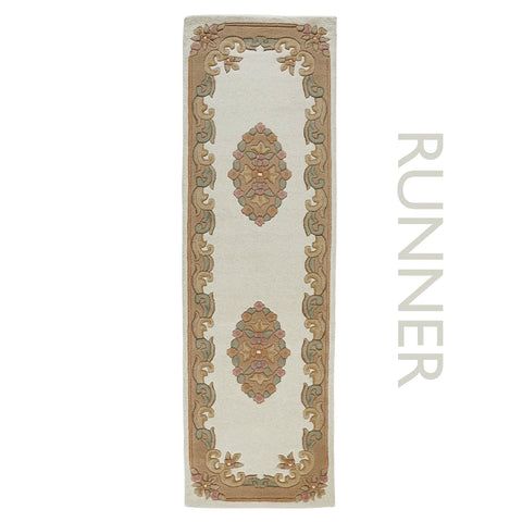 Royal Cream & Beige Traditional Hand Tufted Wool Runner Rug - Pendle Village Furniture