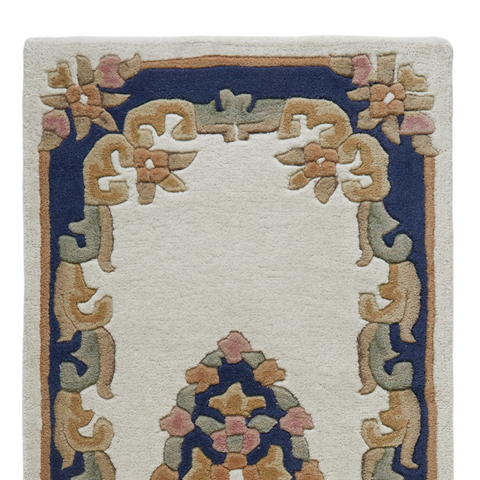 Royal Cream & Blue Traditional Hand Tufted Wool Runner Rug - Pendle Village Furniture