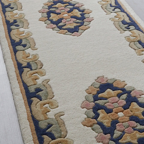 Royal Cream & Blue Traditional Hand Tufted Wool Runner Rug - Pendle Village Furniture