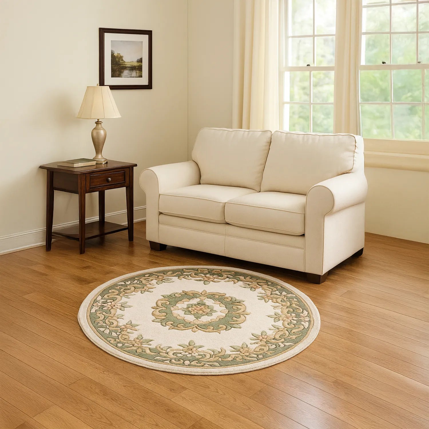Royal Cream and Green Round & Half - Moon Traditional Rugs - Pendle Village Furniture