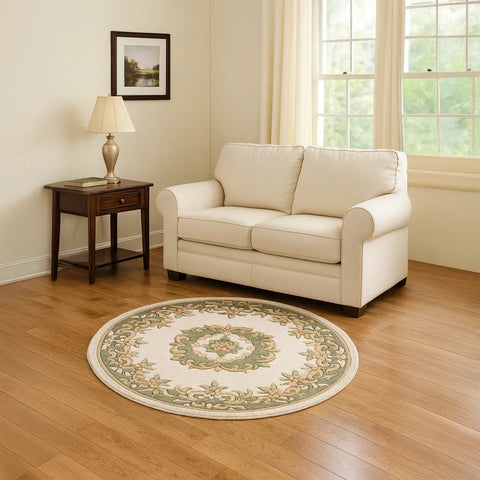 Royal Cream and Green Round & Half - Moon Traditional Rugs - Pendle Village Furniture