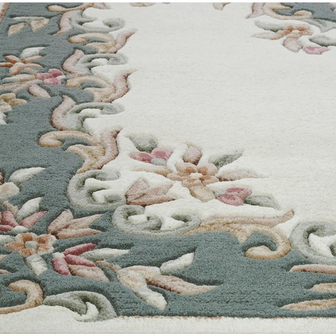 Royal Cream and Green Hand Tufted Wool Traditional Rug - Pendle Village Furniture