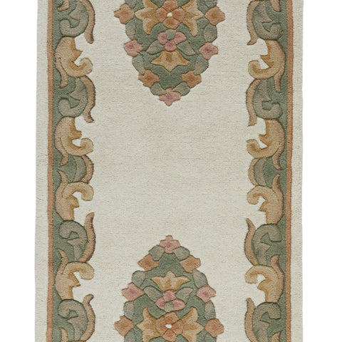Royal Cream and Green Wool Traditional Runner Rug - Pendle Village Furniture