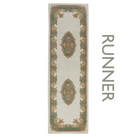 Royal Cream and Green Wool Traditional Runner Rug - Pendle Village Furniture