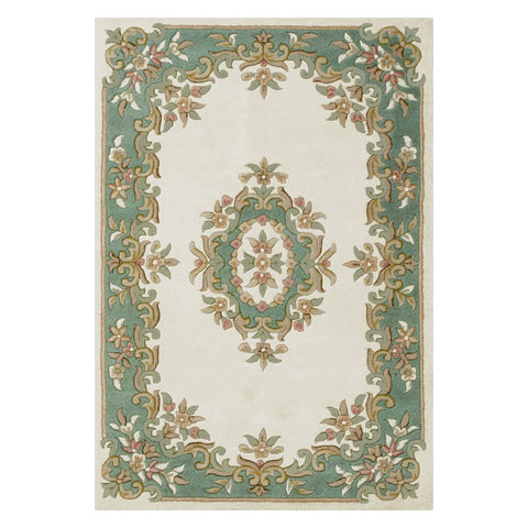 Royal Cream and Green Hand Tufted Wool Traditional Rug - Pendle Village Furniture