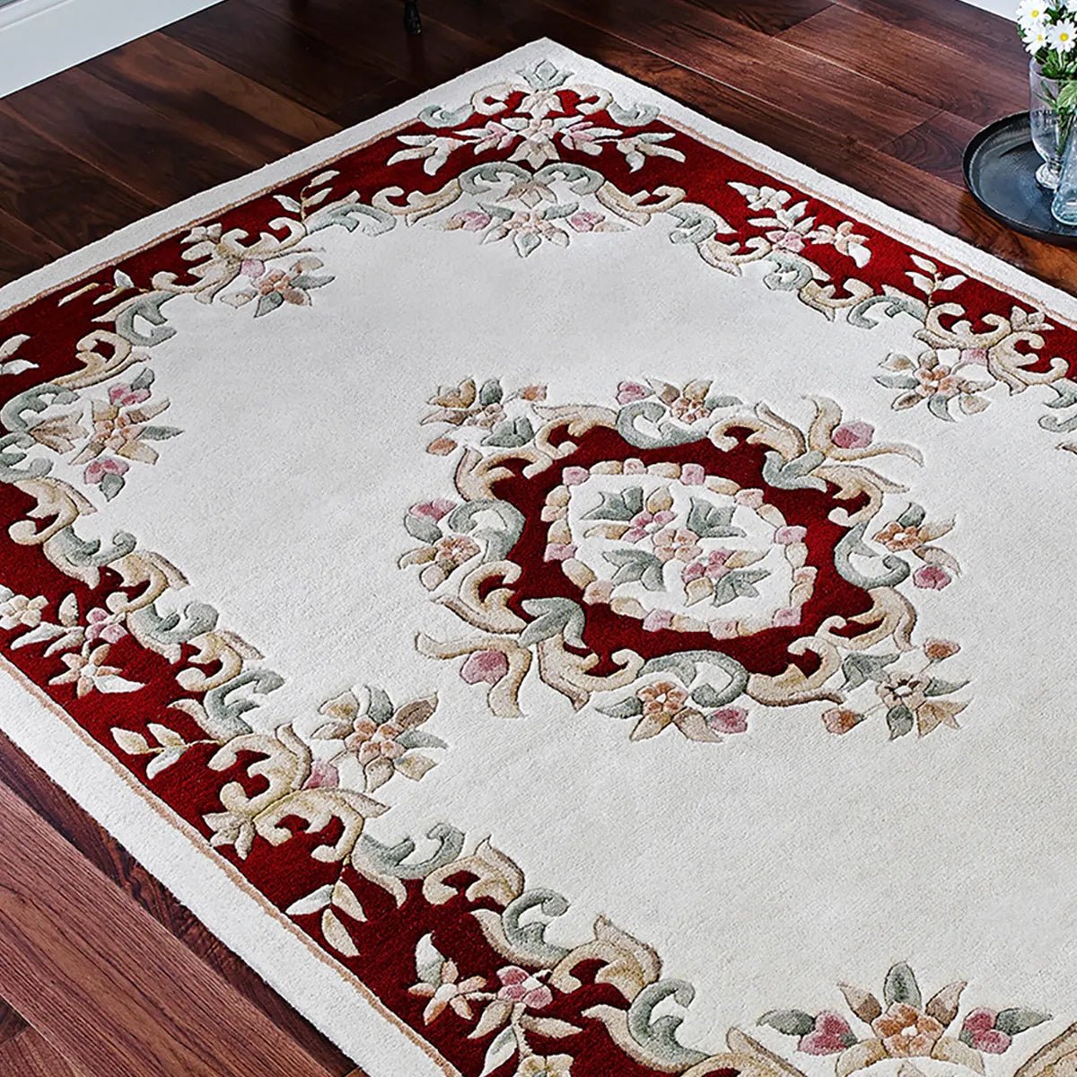 Royal Cream and Red Traditional Hand Tufted Wool Rug - Pendle Village Furniture