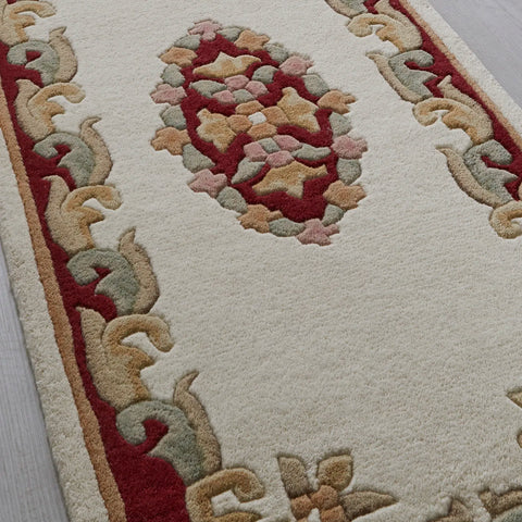 Royal Cream and Red Traditional Wool Runner Rug - Pendle Village Furniture