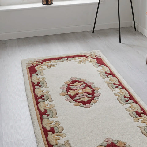 Royal Cream and Red Traditional Wool Runner Rug - Pendle Village Furniture