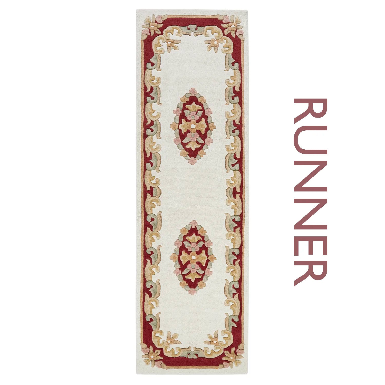 Royal Cream and Red Traditional Wool Runner Rug - Pendle Village Furniture