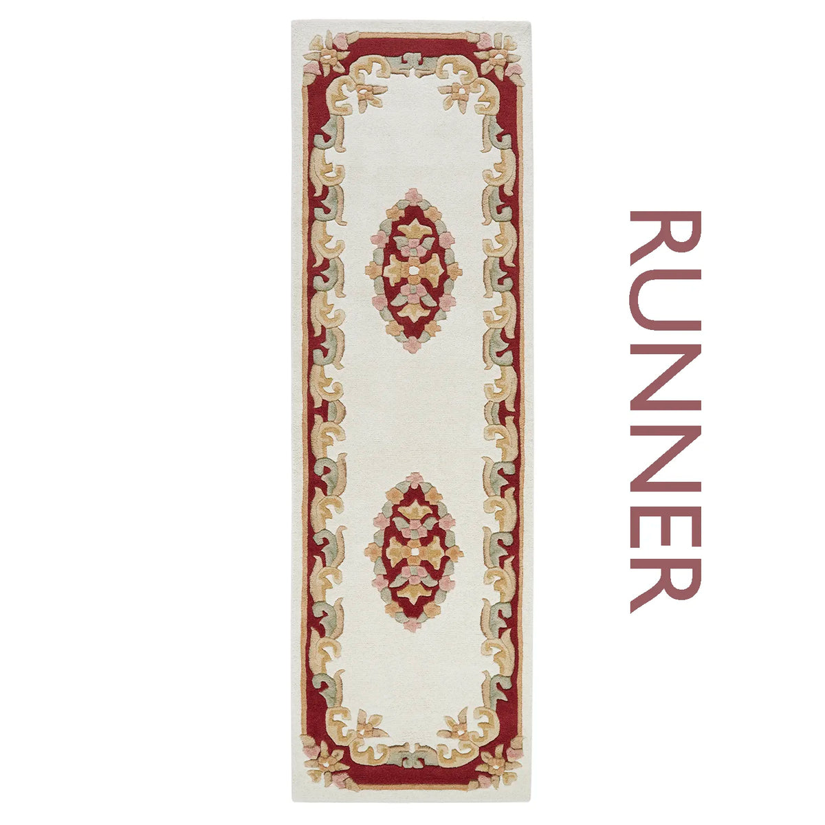 Royal Cream and Red Traditional Wool Runner Rug - Pendle Village Furniture