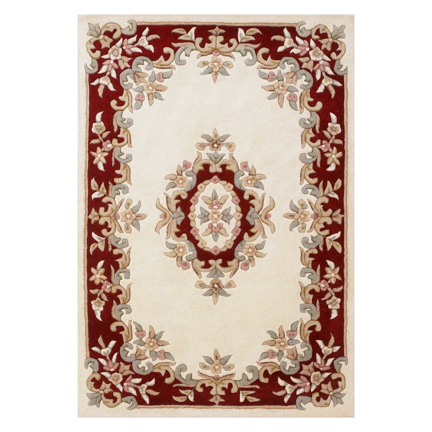 Royal Cream and Red Traditional Hand Tufted Wool Rug - Pendle Village Furniture