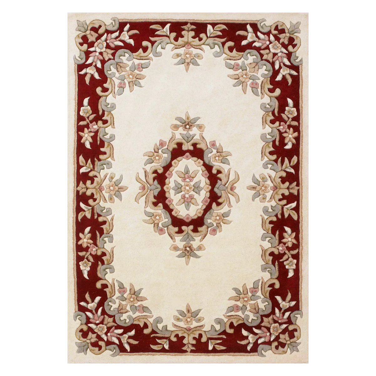 Royal Cream and Red Traditional Hand Tufted Wool Rug - Pendle Village Furniture