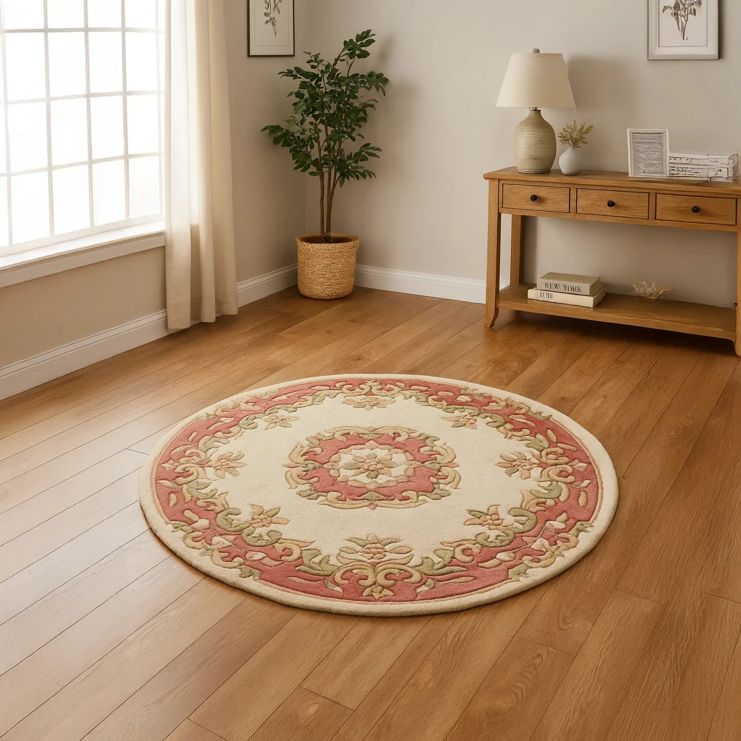 Royal Cream and Rose Round & Half - Moon Traditional Rugs - Pendle Village Furniture